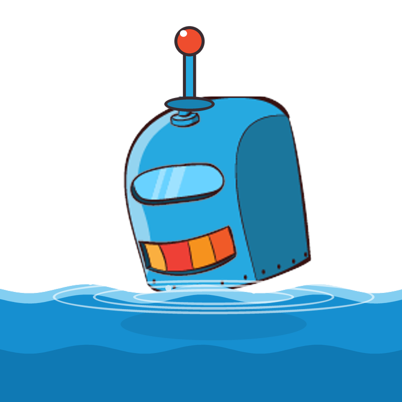 Cartoon robot floating in a pool